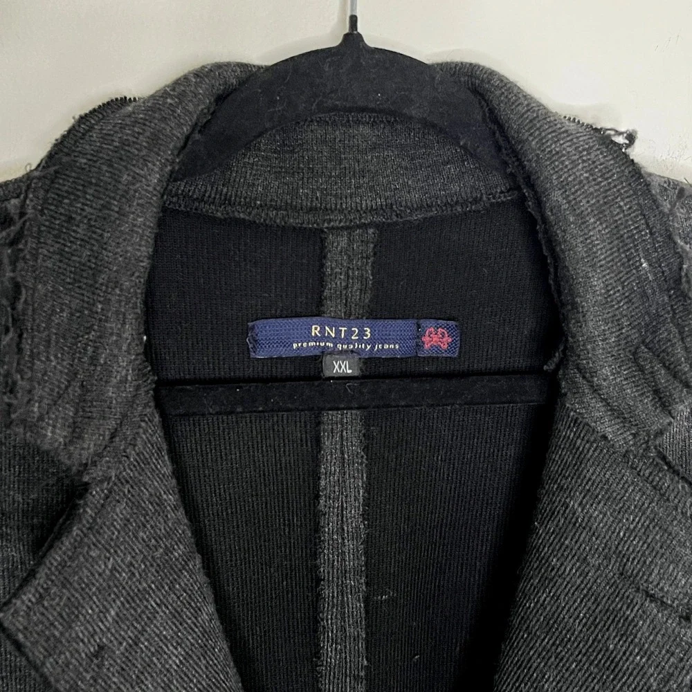 RNT23 Mens‎ XXL (44 US)Dark Gray Knit Blazer Jacket Raw Edge Elbow Patch Casual